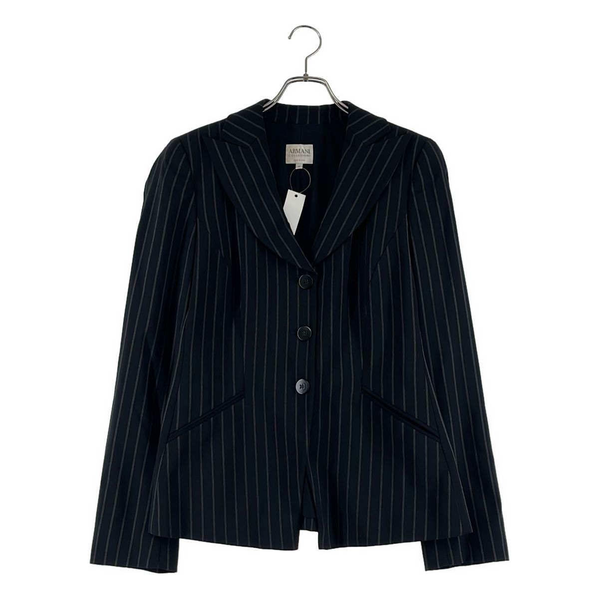 【新品タグ付】アルマーニコレッツォーニ スーツ 44 黒 ストライプ 2Bウール ARMANI COLLEZIONI / アルマーニコレツォーニ | ウール混 ストライプ