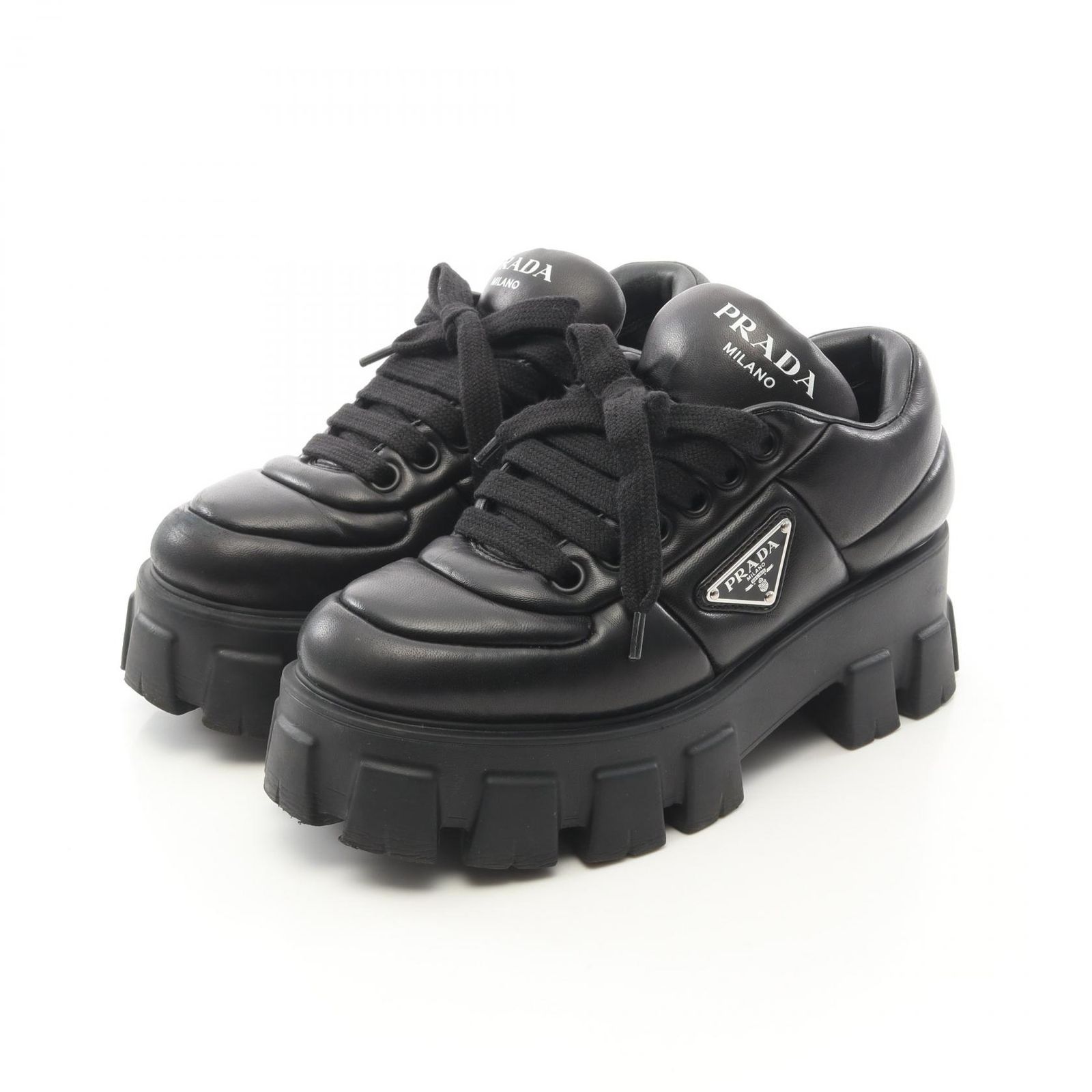 プラダ PRADA スニーカー モノリス 三角プレート レザー スニーカー レディース Used B
