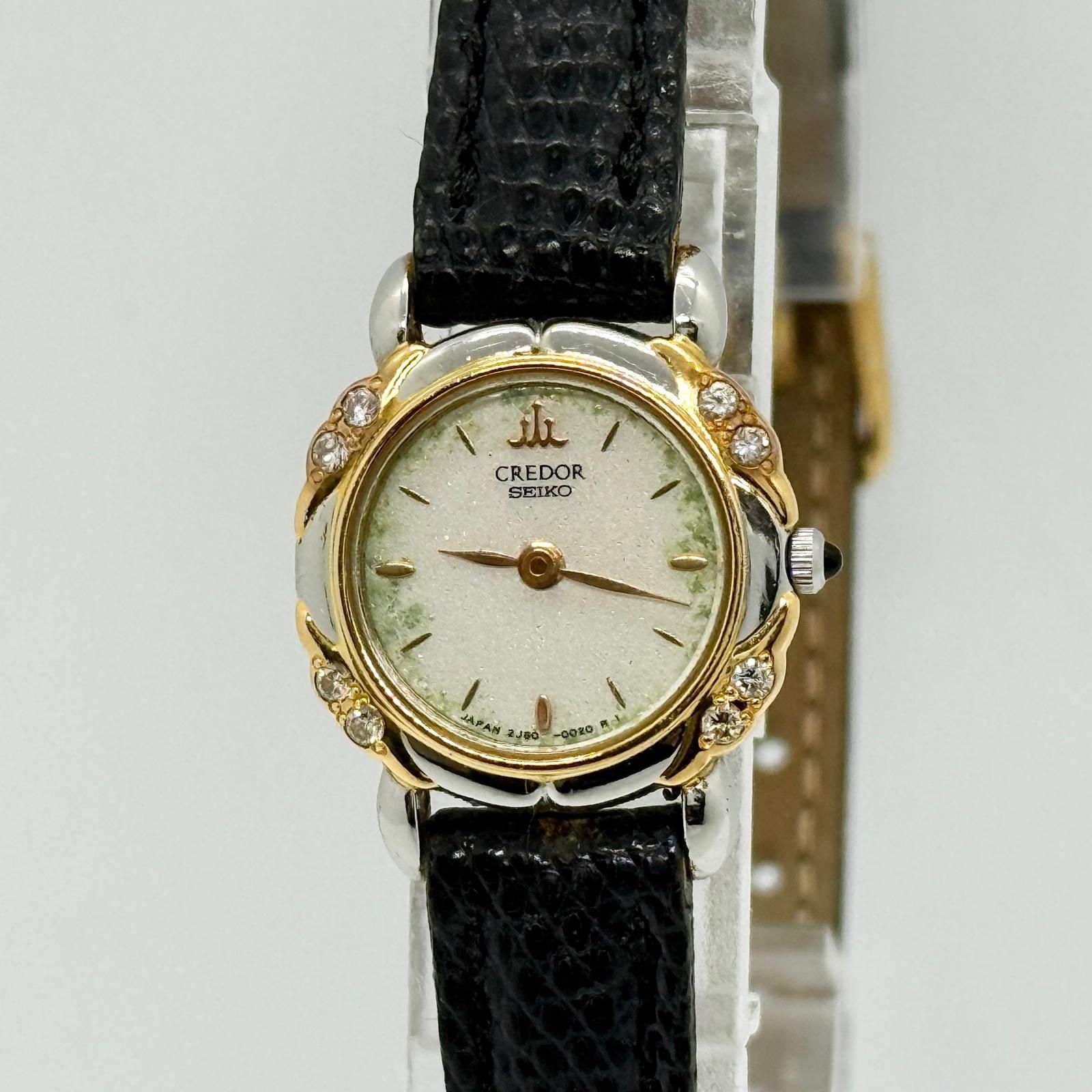 SEIKO セイコー CREDOR クレドール 2J80-003A シルバー QZ レディース ダイヤ 腕時計 稼働品