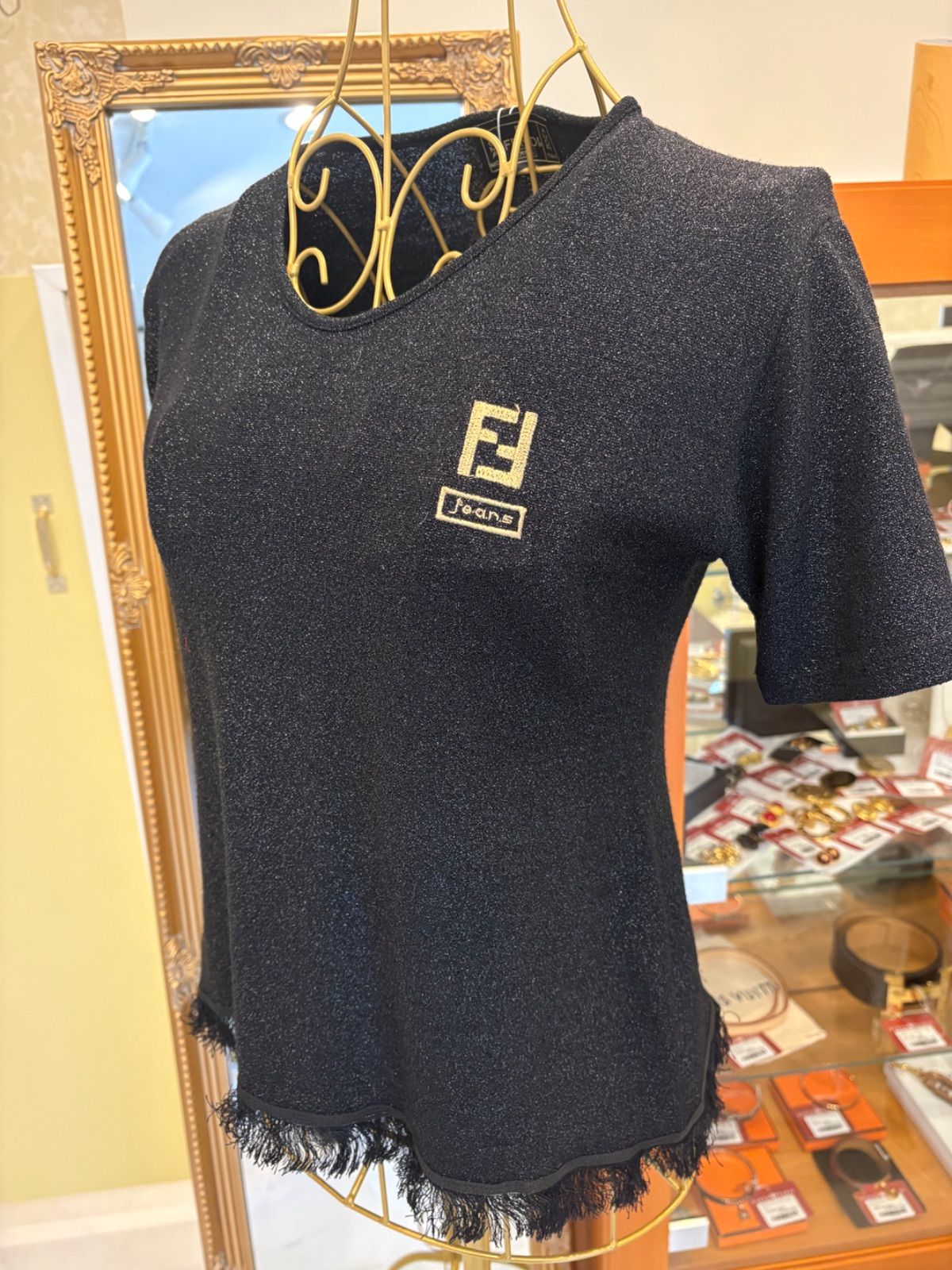 極美品】FENDI JEANS フェンディ ラメ入り ニットカットソー 半袖 黒