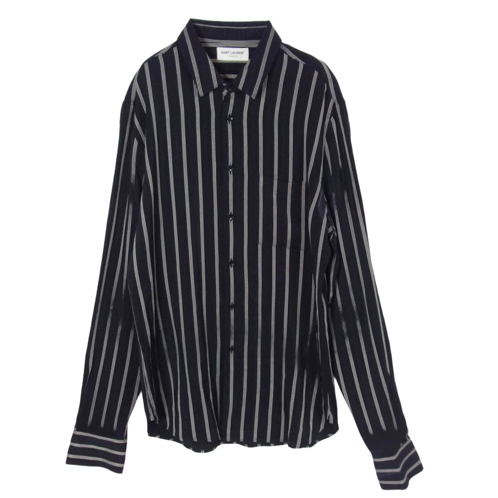 SAINT LAURENT サンローラン 20AW 621595 Y1B23 ストライプ シルク 長袖 シャツ ブラック系 39【中古】