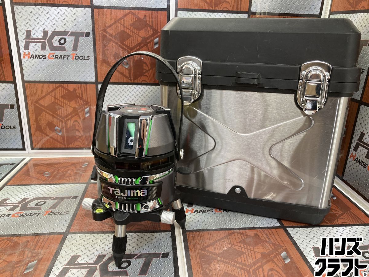 ◇【中古品/未校正】tajima 墨出し器グリーンレーザー 縦2本横1本 単三電池用バックパック、ケース、肩紐、取説付き ZEROG2-KY タジマ