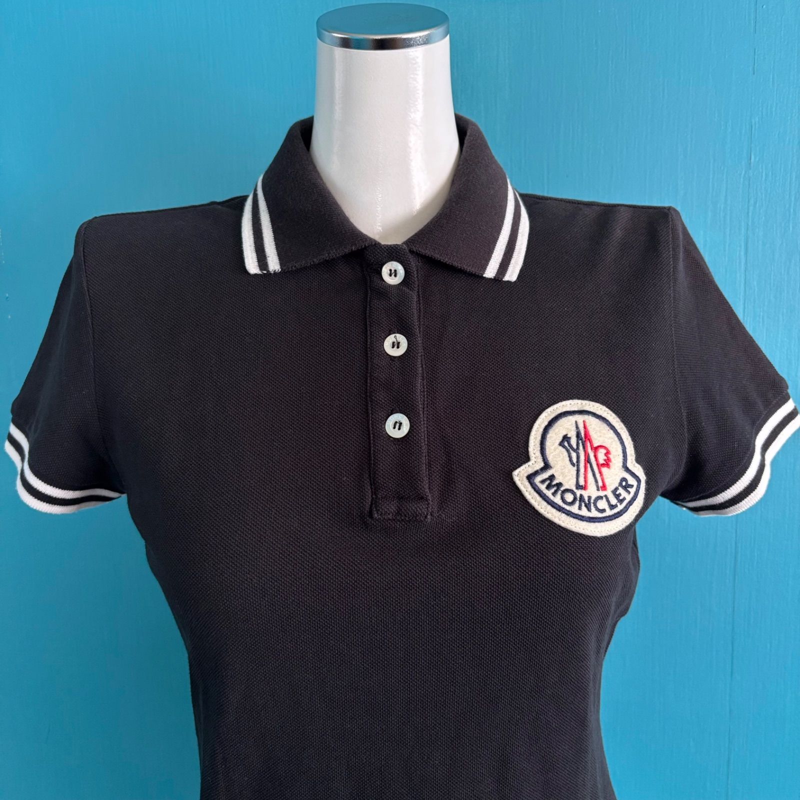 950MONCLER モンクレール ポロシャツ 半袖 ロゴワッペン 黒 XS