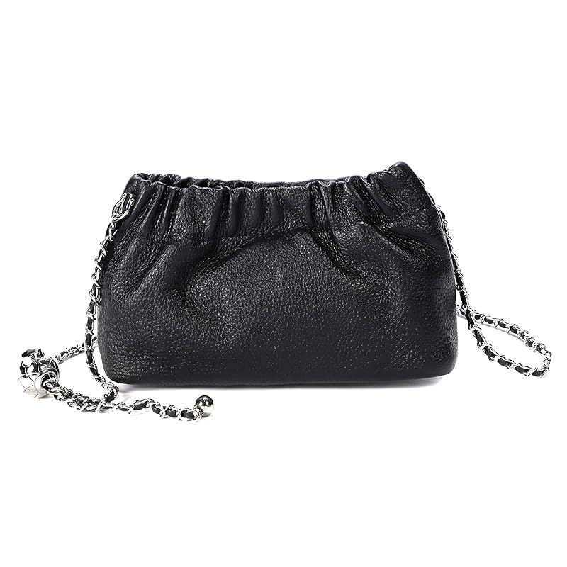 【新品】 [ANA McQueen] ギャザー 上質本革ミニバッグ (ブラック)