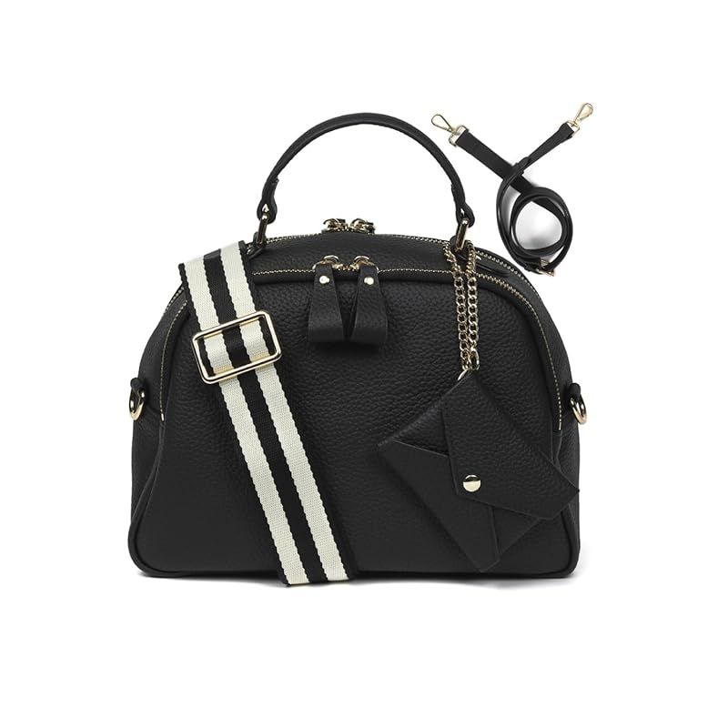 【新品】 LASIEM（ラシエム） ショルダーバッグ レディース 本革 ハンドバッグ 2way 鞄 バッグ ショルダー 斜めがけバッグ ミニボストンバッグ 軽量 レザー 革 ブラック（ゴールド金具）