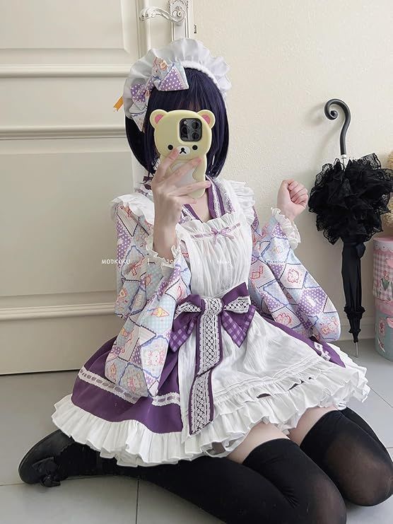 メード服 4点セット セットアップ レディース ワンピース ロリータ 和服 浴衣 ゆかた 兎柄 振袖 羽織 和風 薄手 Lolita ガーリー系 ゆめかわいい 森ガール ロリィタ Lolita 長袖 少女 女の子 子供 春 夏 秋