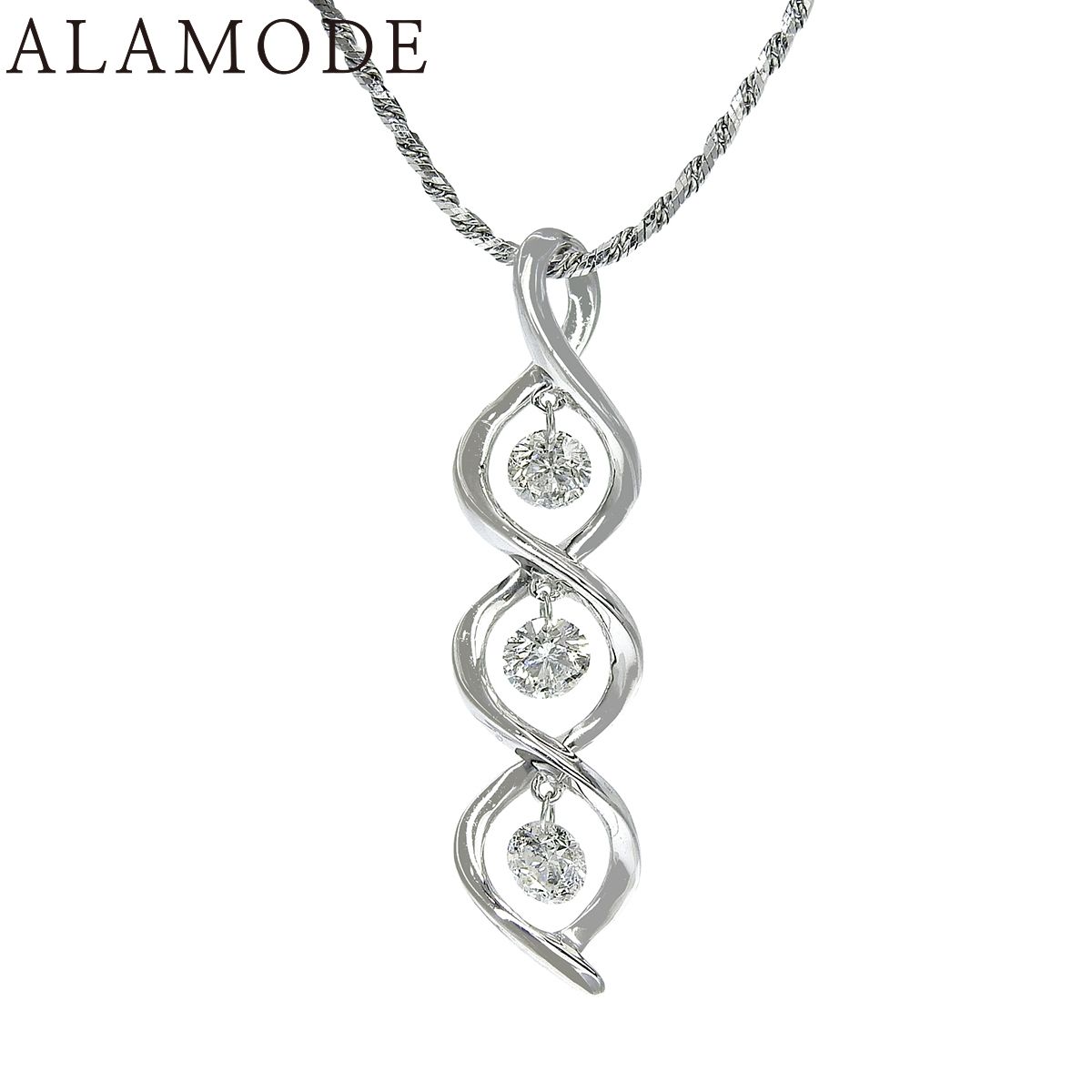 D1.00 ツイストダイヤモンド ネックレス プラチナ Pt850 ホワイトゴールド K18WG 7.0g ネックレス アクセサリー ジュエリー シルバー銀 レディース 40802172699【中古】【アラモード】