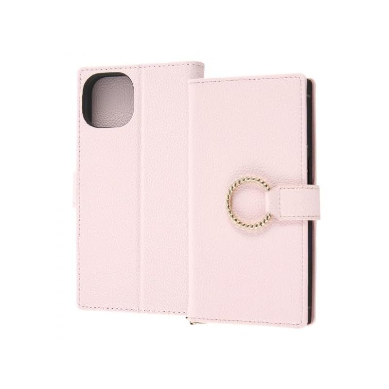 【新品】 iPhone 14 用 手帳型ケース iPhone14 用 ピンク リング付き iPhone13 用 イングレム 耐衝撃 衝撃吸収 カメラ保護 レンズ保護 四隅ガード 滑り止め 指紋防止 汚れにくい ストラップホール付き ワイヤレス充電対応 Qi充電