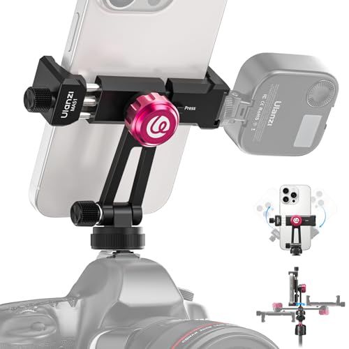 【新品】Ulanzi スマホホルダー コールドシュー付き スマートフォン三脚マウント 65-90mm対応 360度回転 1/4ネジ穴 180° チルト 三脚アダプター アルミ製 iPhone17 16/Android/カメラ/一眼レフ/ミラー f8e4c0d8