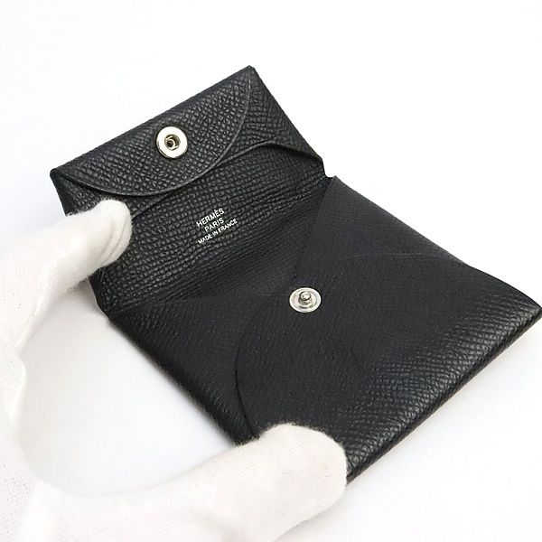 広尾店】 エルメス HERMES バスティア コインケース エプソン 黒 SV