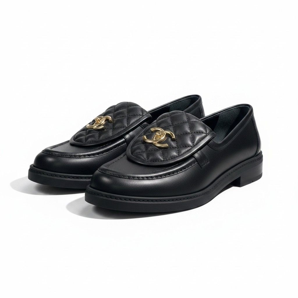 《極美品》 CHANEL シャネル マトラッセ ターンロック ローファー CC Quilted Turnlock Loafer G36646 38 1/2 ブラック 箱付きt18r