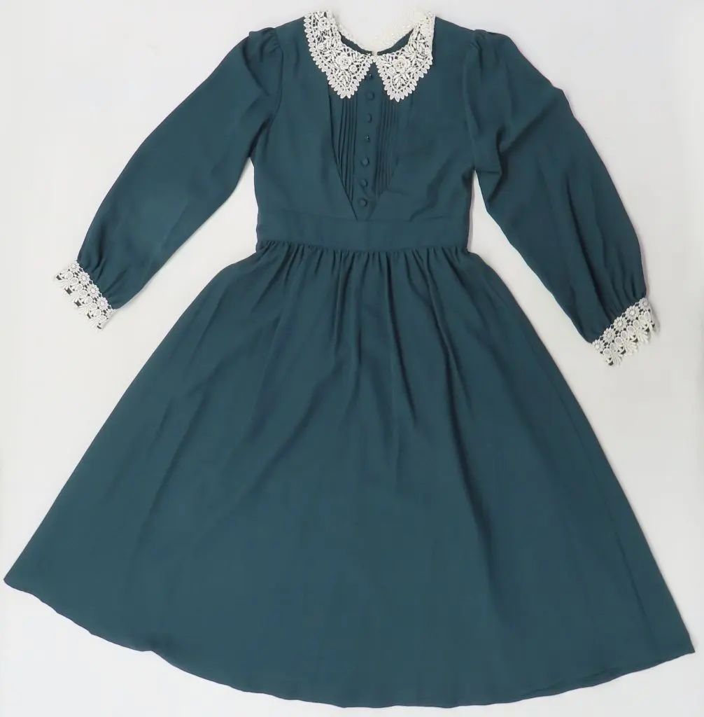 【中古】ワンピース 神田沙也加 襟レースワンピース ブルーグリーン Mサイズ 「Maison de FLEUR Petite Robe canone」