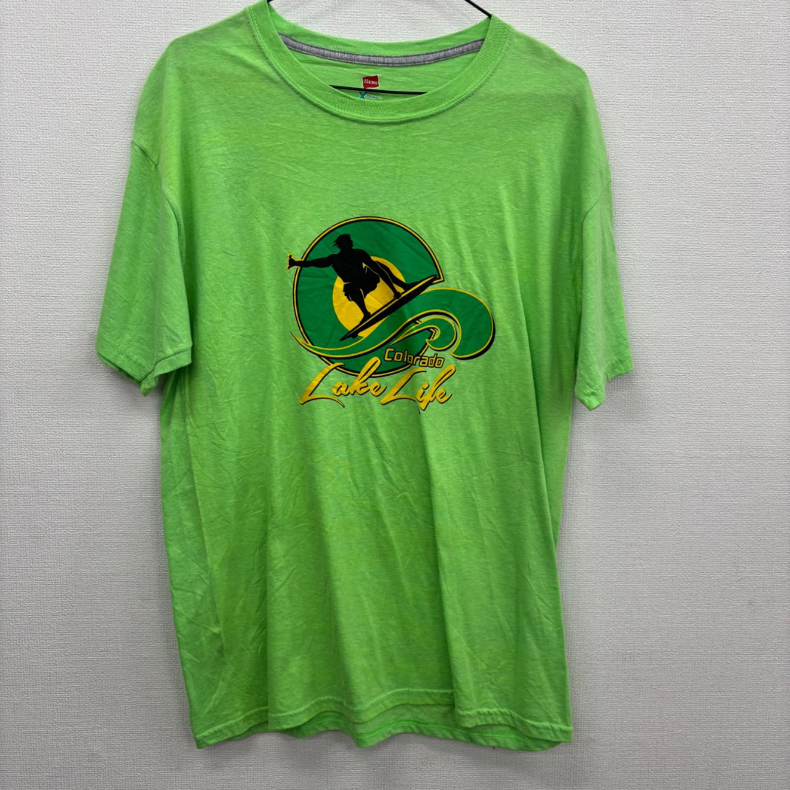 Y669 Hanes M ライトグリーン ウェイクサーフィン プリントTシャツ X 