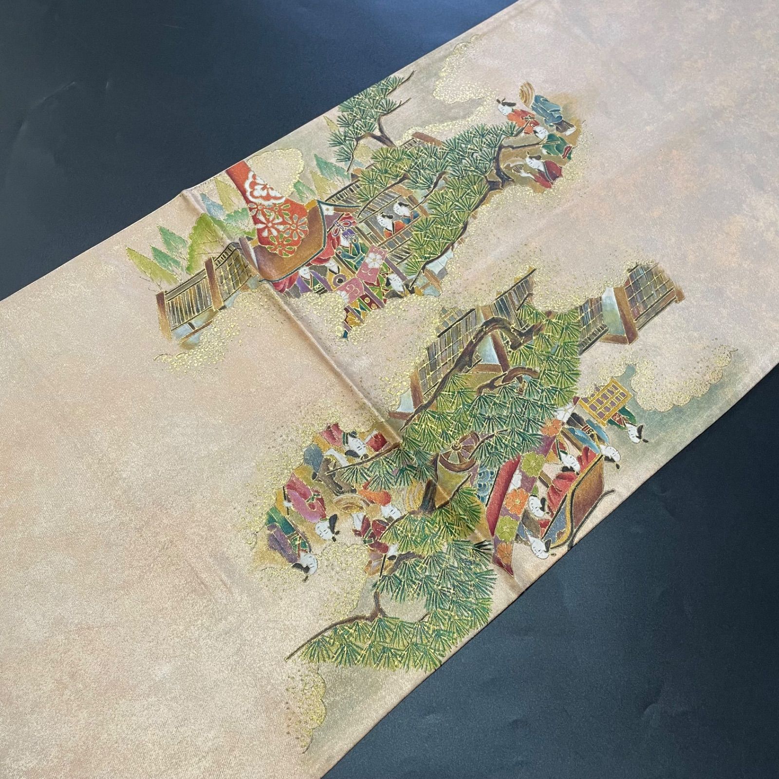 #J850 袋帯 六通 作家物 落款あり 金彩友禅 手描き 京風景 祇園祭り 正絹 和装 和服 フォーマル帯