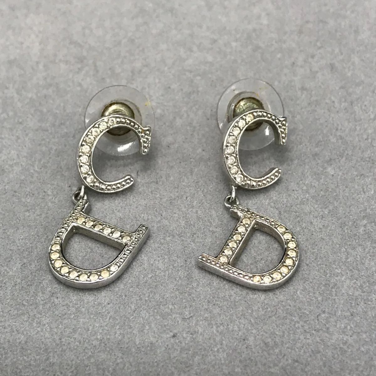 Christian Dior ディオール ピアス CDロゴ ラインストーン シルバー系