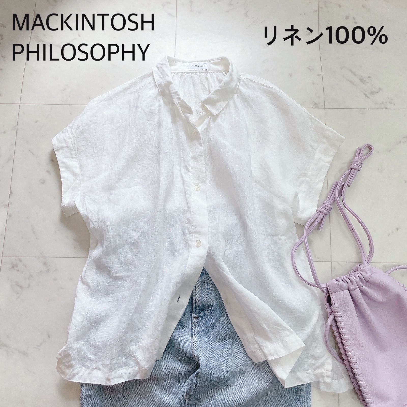 マッキントッシュ フィロソフィー リネン 100% 半袖シャツ 白 麻38 M 美品 MACKINTOSH PHILOSOPHY