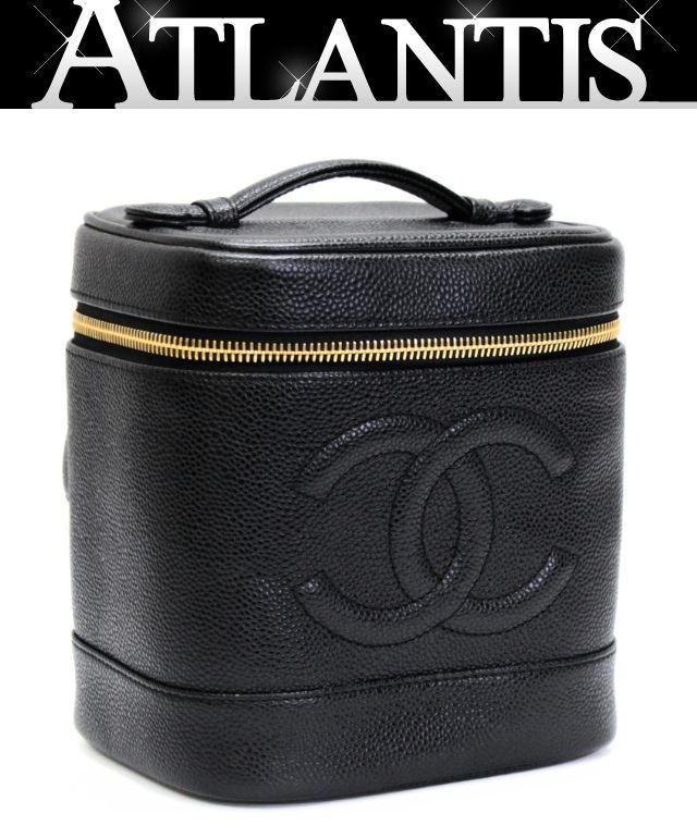 シャネル CHANEL ココマーク バニティバッグ 黒 キャビアスキン G金具 6番台 【74781】