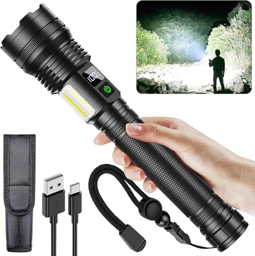 LED懐中電灯 強力 超高輝度 10000mAh 軍用 最強 Type-C充電式/電池式 記憶機能 ハンディライト COB作業灯 IPX67防水 10モード調光 ズーム式 耐衝撃 残量表示機能 作業用 停電 登山 夜釣り 避難対策 防災グッズ 0baf5772
