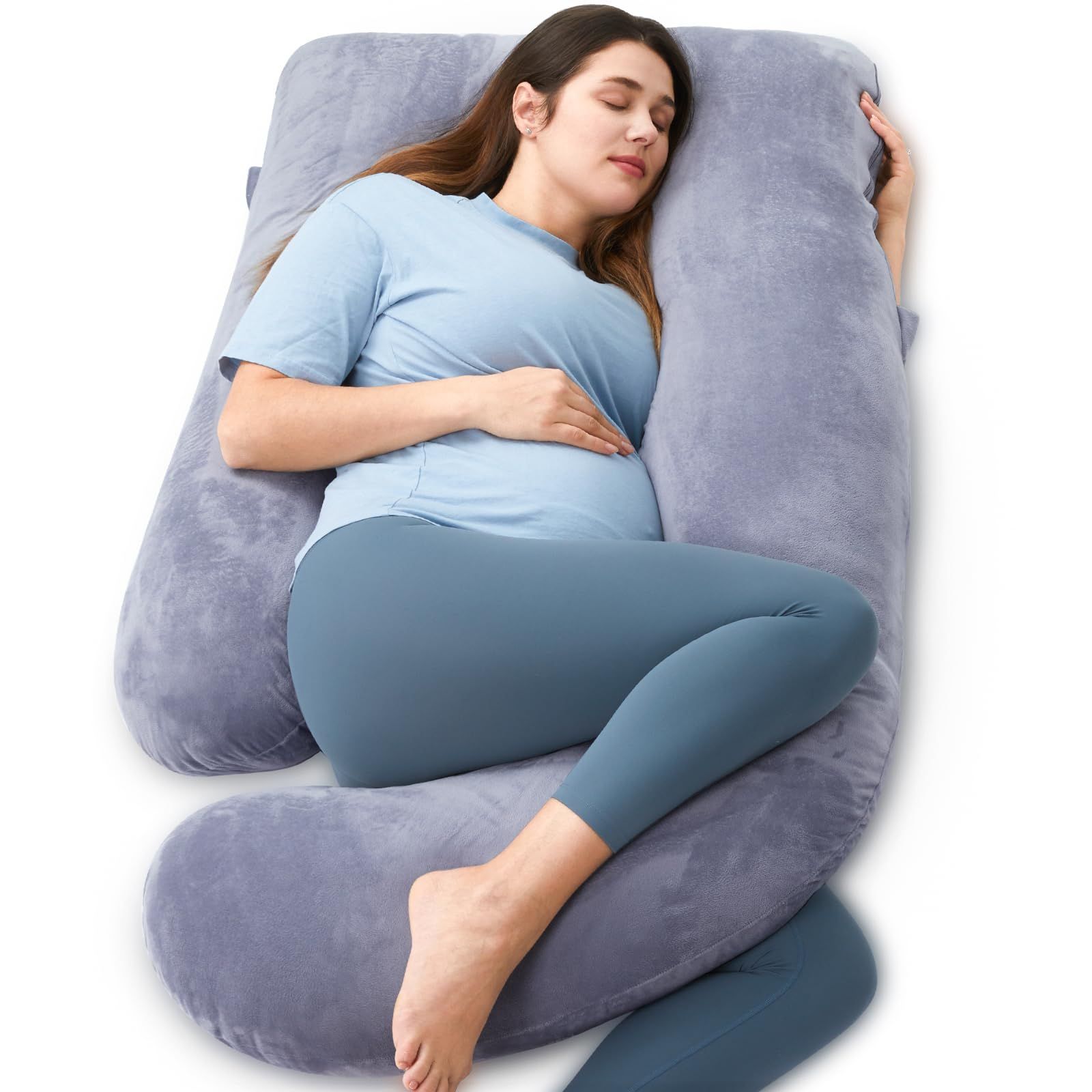 Momcozy U字型 妊婦 抱き枕｜横向き寝対応 多機能 マタニティ枕・授乳クッション｜だきまくら 女性産前産後兼用｜腰楽・背中サポート｜洗えるカバー付き 57インチ グレーe 92745ff7