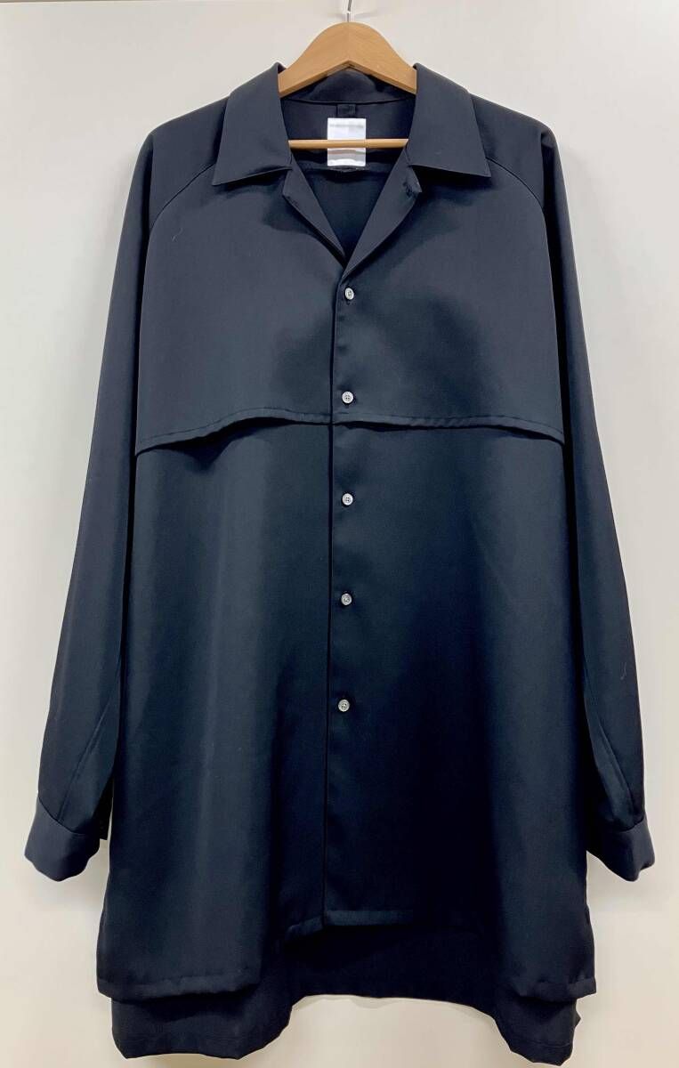 SUBLATIONS / サブレーションズ 長袖シャツ WOOL GABARDINE BELTED OPEN COLLAR SHIRT ベルト付 ブラック サイズ2