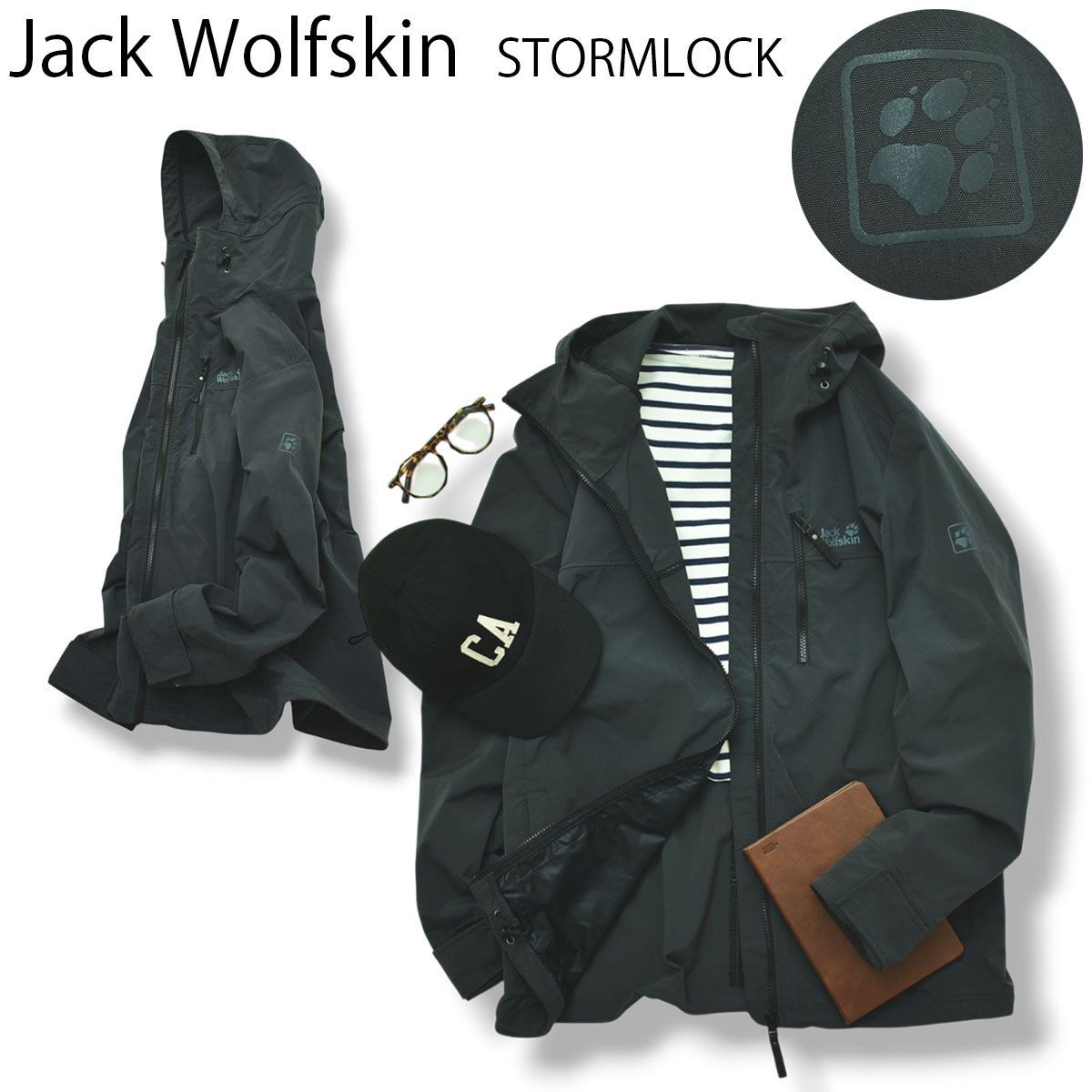 【定番】 ジャックウルフスキン Jack Wolfskin ストームロック STORMLOCK マウンテン パーカー ウィンド ジャケット ジャンパー L グレー アウトドア ウェア メンズ