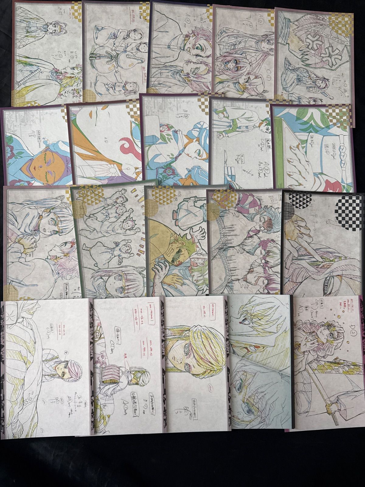 鬼滅の刃　原画　ポストカード　カフェ　ufotable 竈門炭治郎 我妻善逸 嘴平伊之助 竈門禰豆子 煉獄杏寿郎 冨岡義勇 胡蝶しのぶ 宇髄天元 時透無一郎 伊黒小芭内 甘露寺蜜璃 不死川実弥 悲鳴嶼行冥 栗花落カナヲ等 約200点まとめ売り