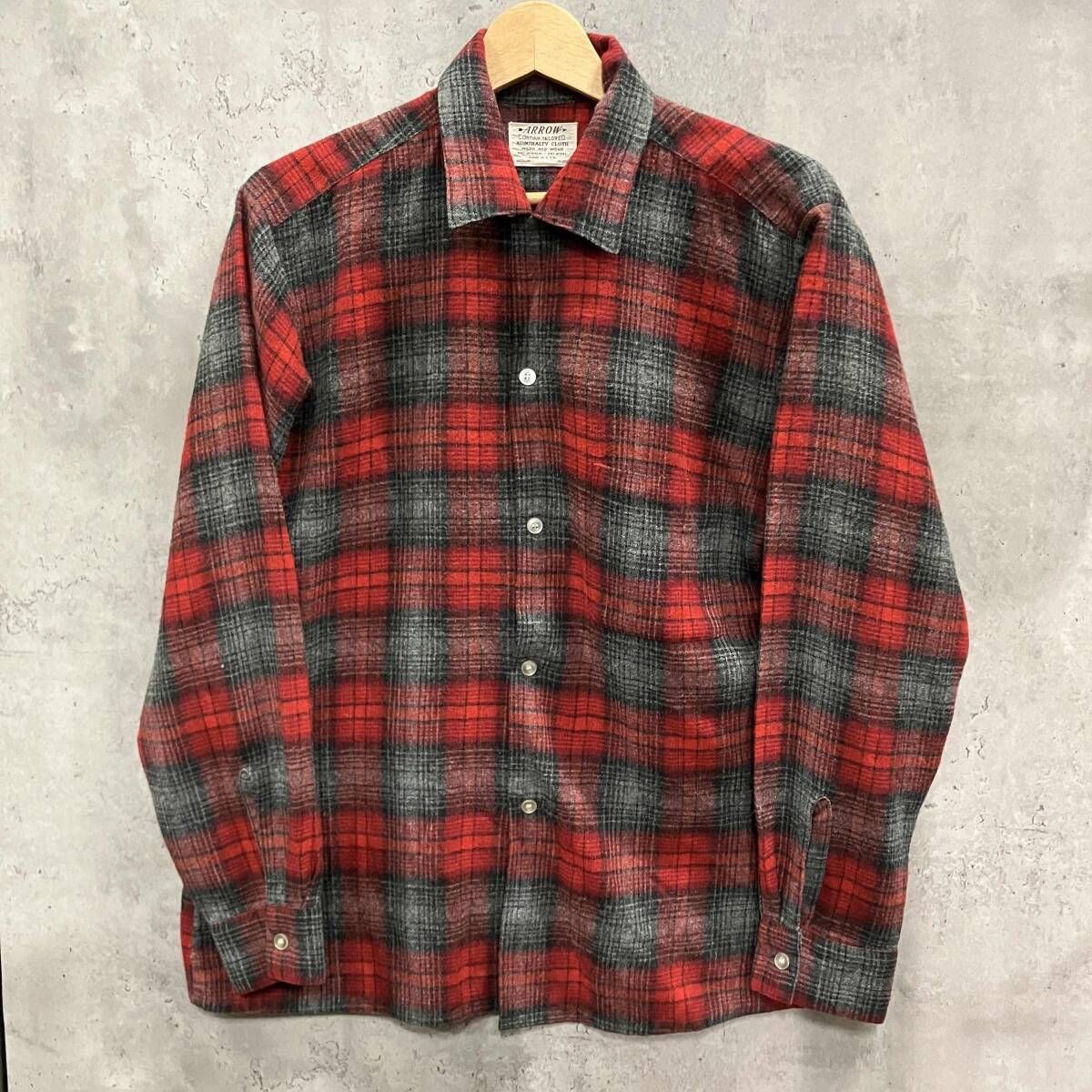 60s VINTAGE ARROW Check open color shirt Red チェックオープンカラーシャツ 長袖シャツ アロー
