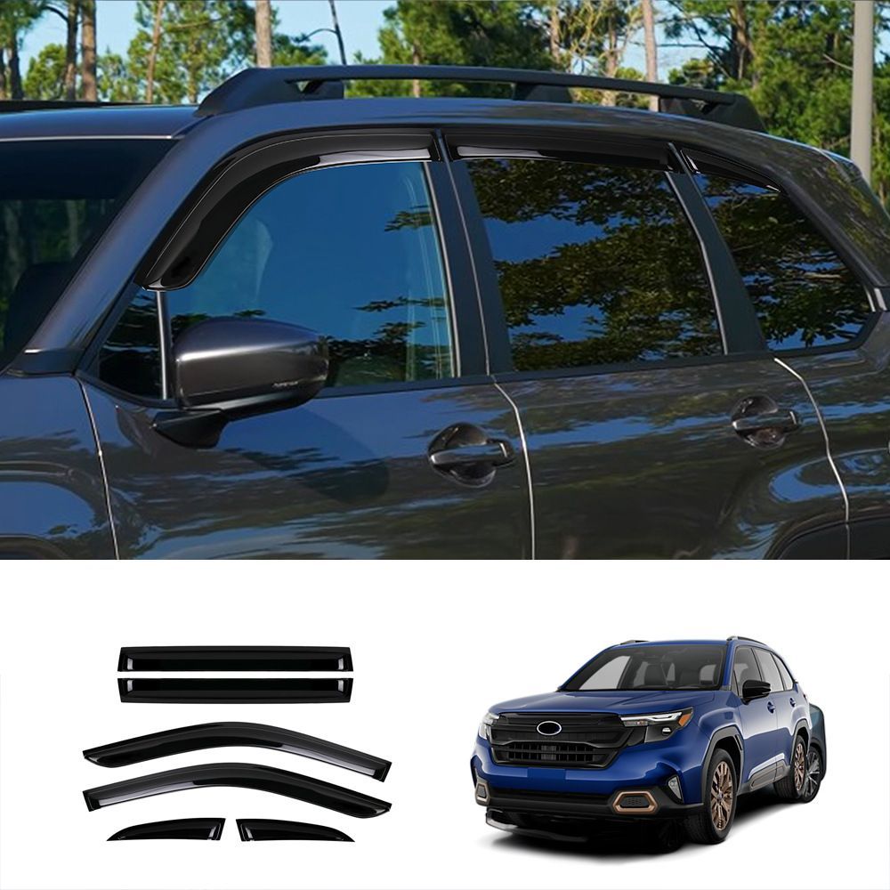 スバル フォレスター FORESTER 2025 ドアバイザー サイドバイザー 6点セット ABS製 艶ありブラック 外装ガーニッシュ 貼り付け式 雨よけ 窓まわり保護 傷防止 耐摩耗 ドレスアップ パーツ 専用設計 簡単取付 見た目すっきり カスタム感アップ