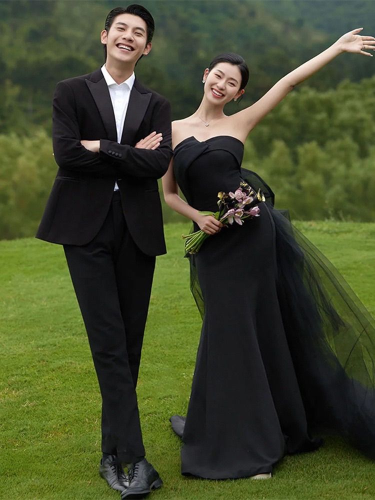 ビスチェ ソフトマーメイド バックリボン ウェディングドレス 結婚式 前撮り 二次会 韓国ドレス パーティー 大きいサイズ ベアトップ