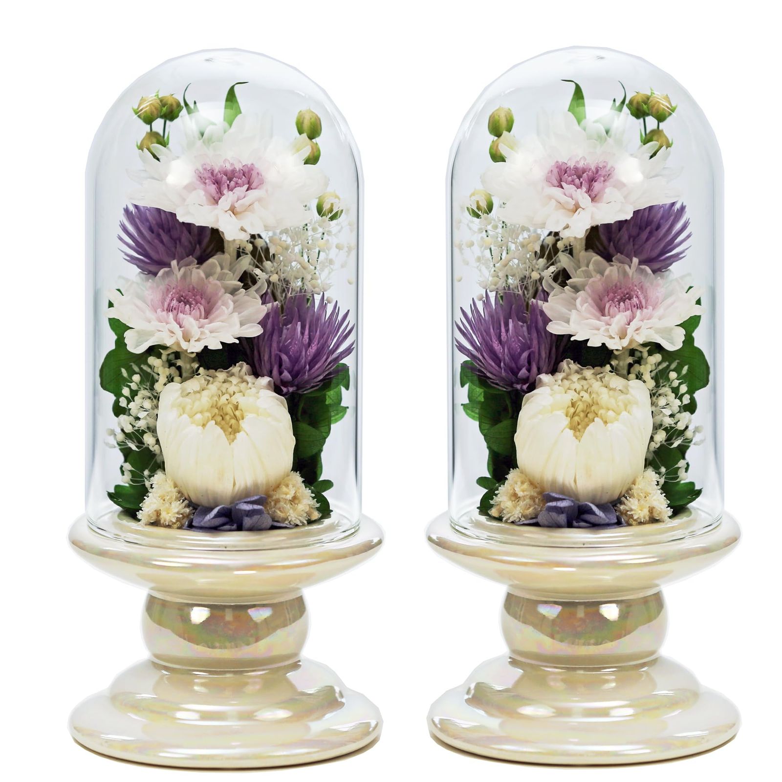 アートフォーシーズン□仏花 白系ミニ輪菊glass 【対デザイン２個SET】ホワイト プリザーブドフラワー(沖縄・離島の方発送不可）) 61c6f48c