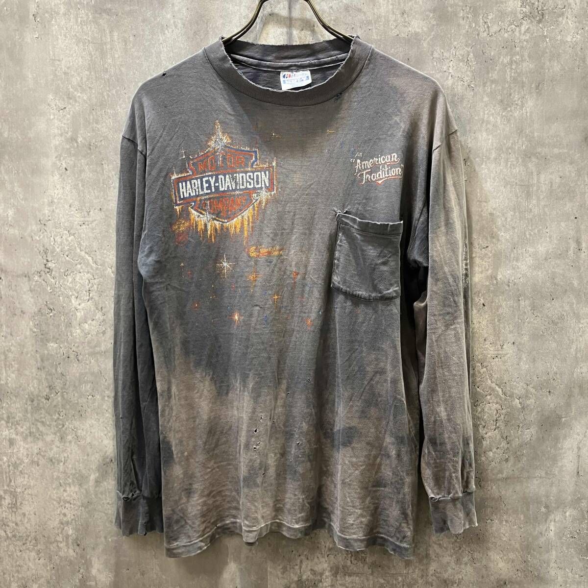 80s HRLEY DAVIDSON Logo Print Pocket T-Shirt gray sizeM ロゴポケットプリントTEE ハーレーダビッドソン
