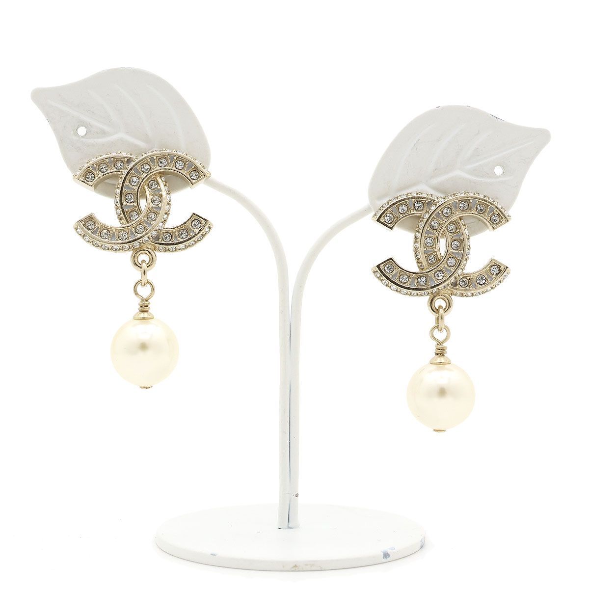 【 美品 】CHANEL シャネル ピアス ココマーク ラインストーン フェイクパール A86506 F25V シャンパンゴールド GP アクセサリー レディース フランス製