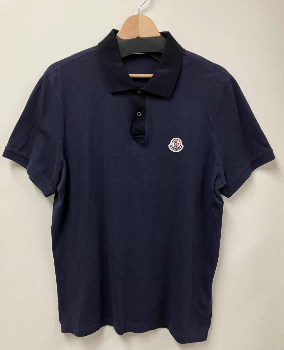 MONCLER SS POLO H10918A00017 モンクレール 半袖 ポロシャツ ネイビー ロゴ ワッペン ワンポイント 刺繍 コットン メンズ トルコ製 M