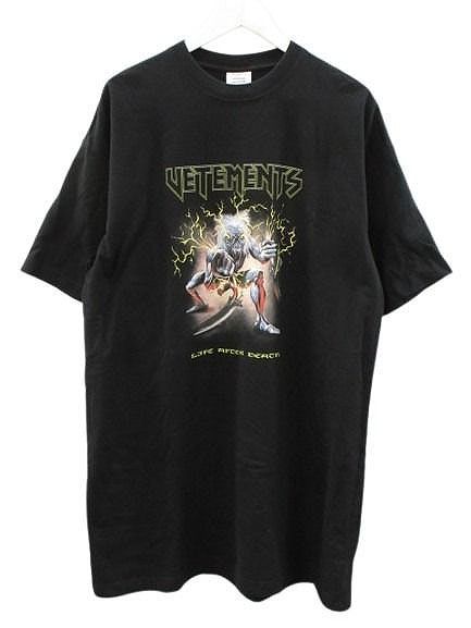 ヴェトモン VETEMENT Oversized Electric Logo Heavy Metal T-Shirt オーバーサイズ ヘビーメタル プリント Tシャツ XS 黒 ブラック 半袖 カットソー トップス ☆AA★
