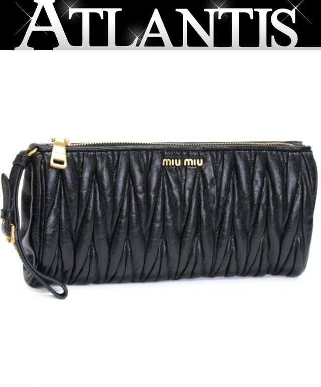 ミュウミュウ miu miu マテラッセ クラッチバッグ ポーチ レザー 黒 G