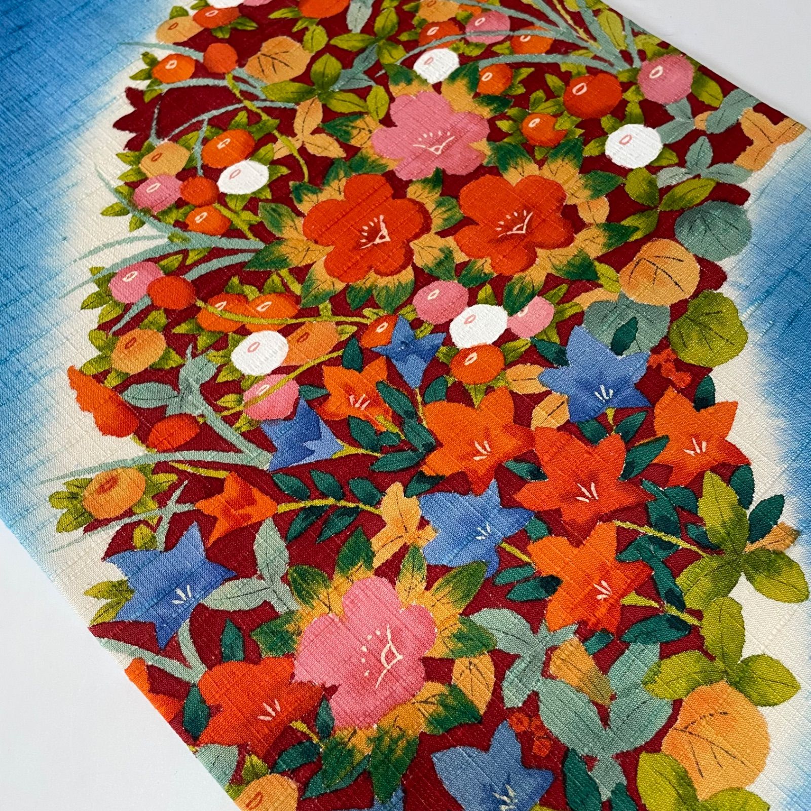 #J856 美品 名古屋帯 九寸 紬 手描き 草花 正絹 和装 和服