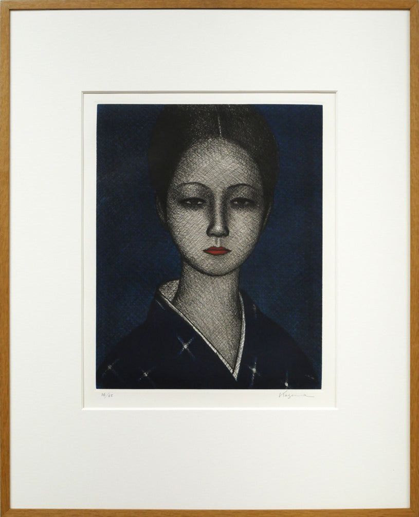 風間　完「絣の女」銅版画・限定サイン入り　新制作協会会員　挿絵界の第一人者　菊池寛賞受賞　青春の門挿絵　小竹美術　真作保証