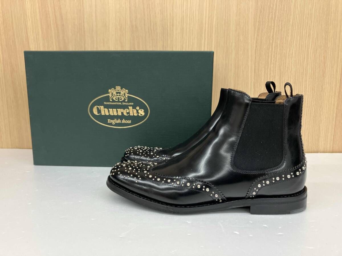 Church's チャーチ ショートブーツ Ketsby Met ケツビーメット レザーサイドゴアブーツ スタッズ サイズ36.5 ブラック 通年
