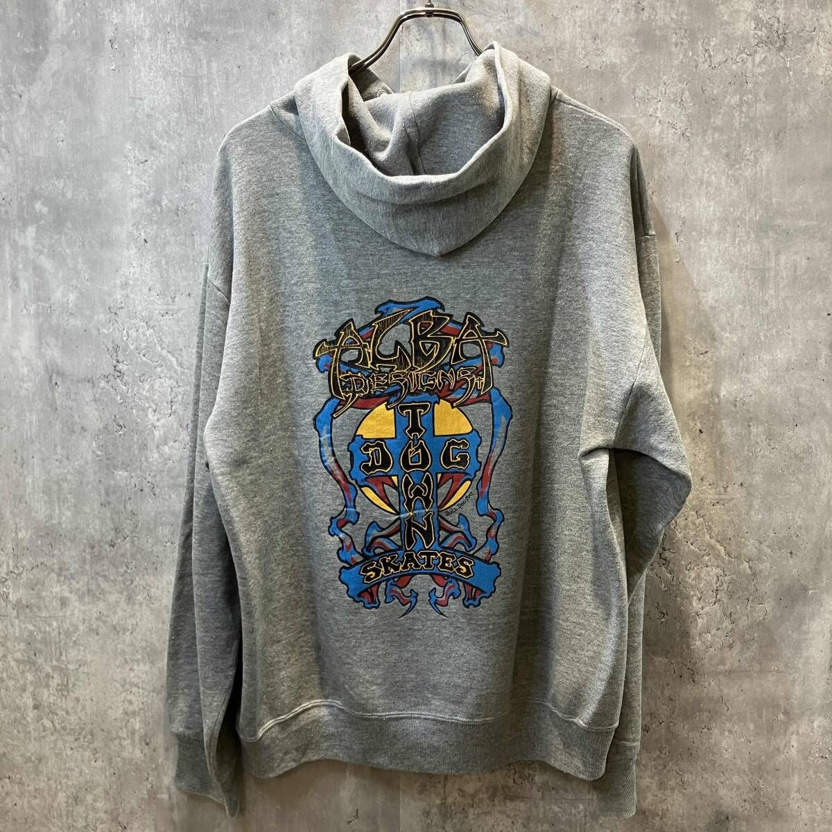 80s 古着／DOG TOWN JERZEES BODY DOUBLE-SIDED PRINT HOODIE GRAY sizeL 両面プリントフーディー ドッグタウン 66,946円