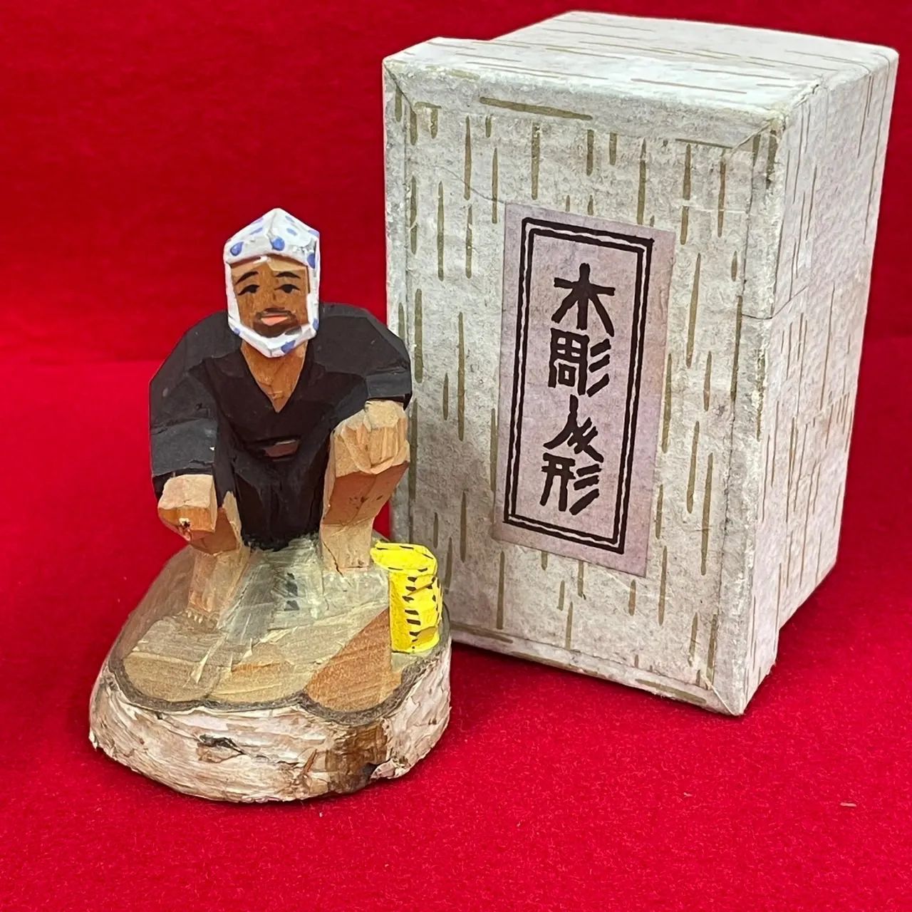 【希少】古作　木彫人形　釣魚　木片人形　木端人形　こっぱ人形　一刀彫　農民美術　置物　　N-26
