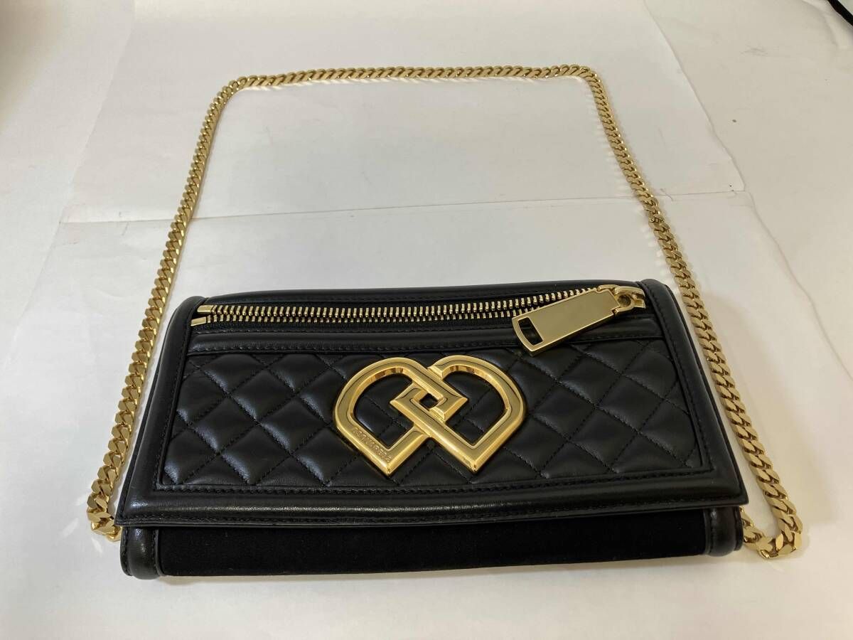 DSQUARED2 ディースクエアード ショルダーバッグ ブラックキルティングレザークラッチバッグ 付属品有り