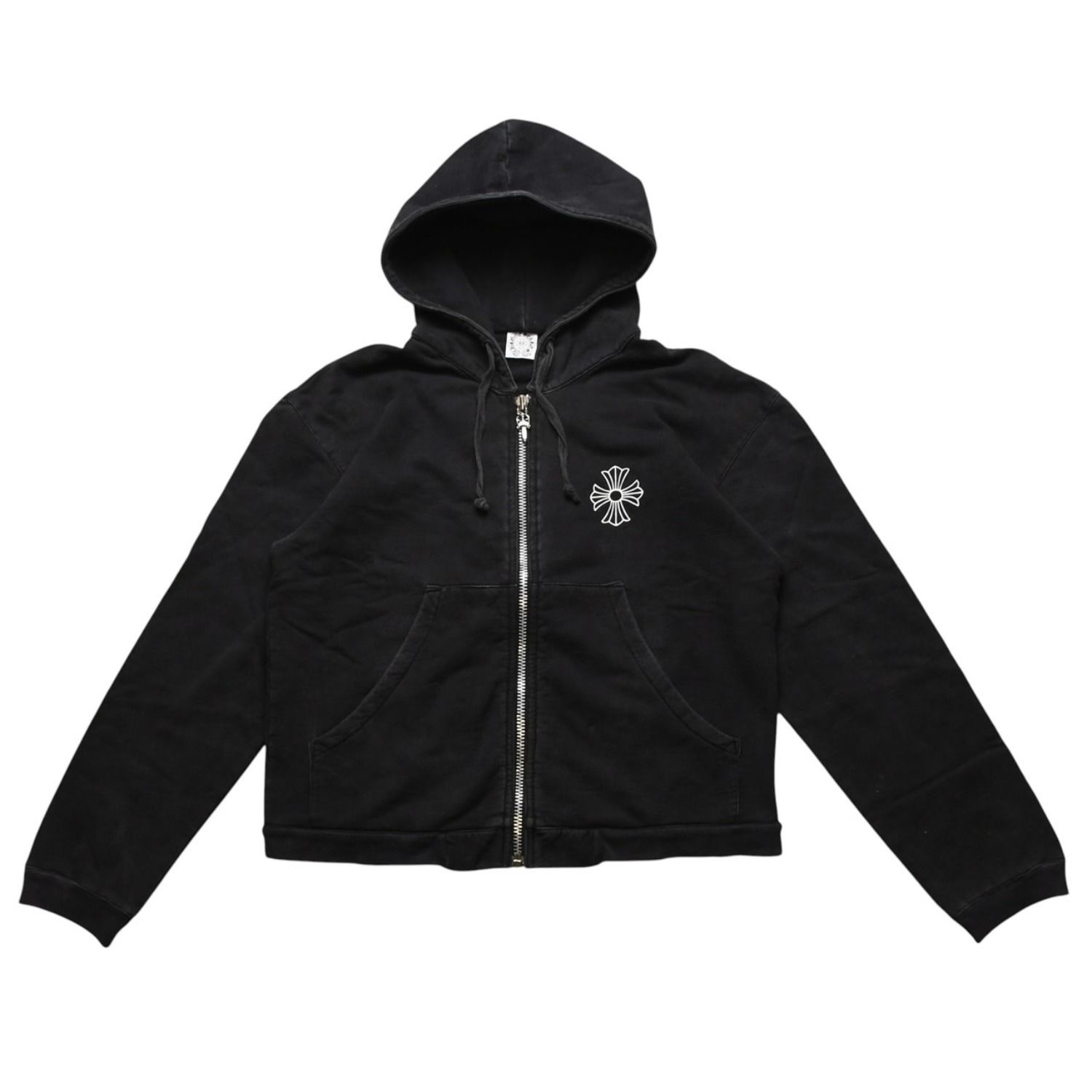 CHROME HEARTS クロムハーツ ジップアップフーディー サイズXS フローラルクロス CHプラス ダガー ブラック 美品 中古 4a002867