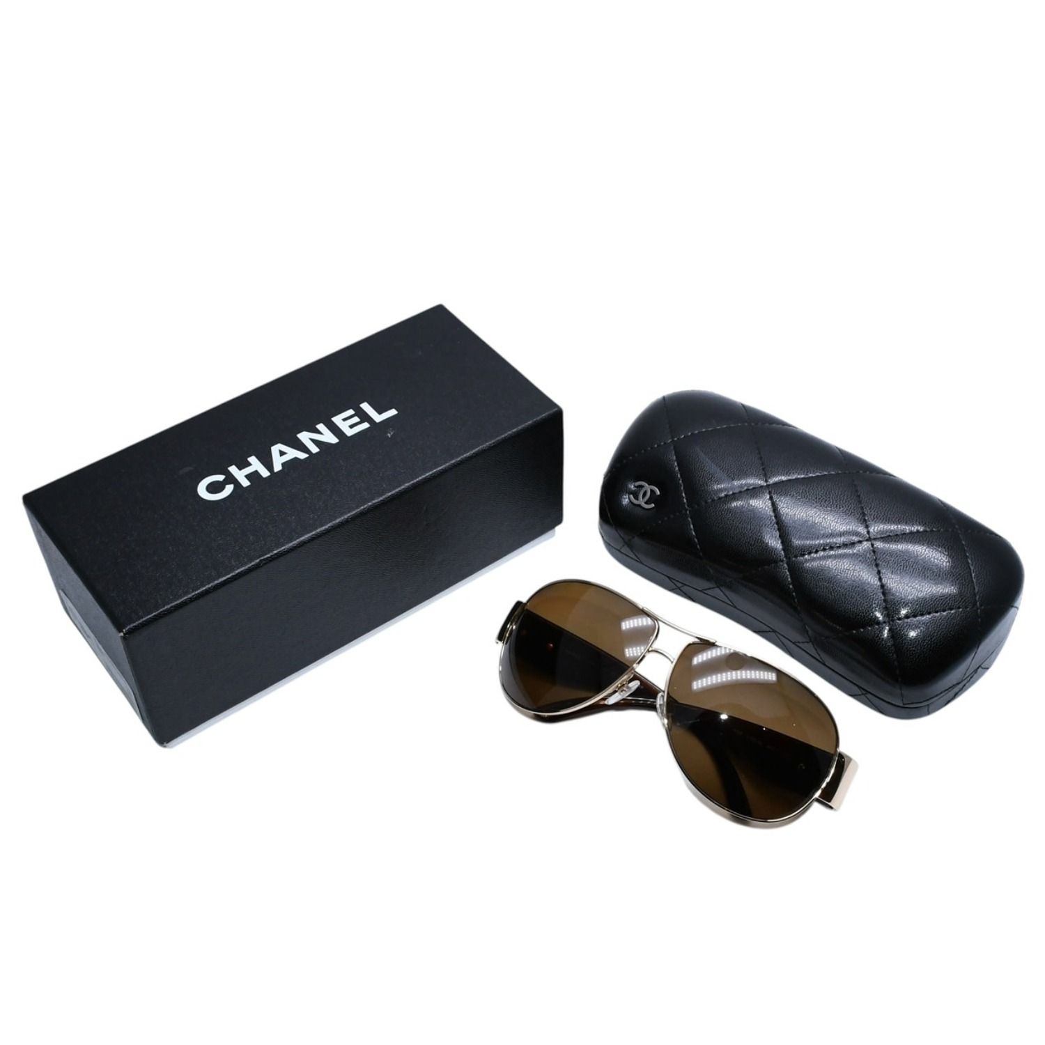 極美品 CHANEL シャネル アビエーター サングラス ココマーク メタルフレーム 4128 ティアドロップ ブラウン ゴールド金具 中古 4a002481