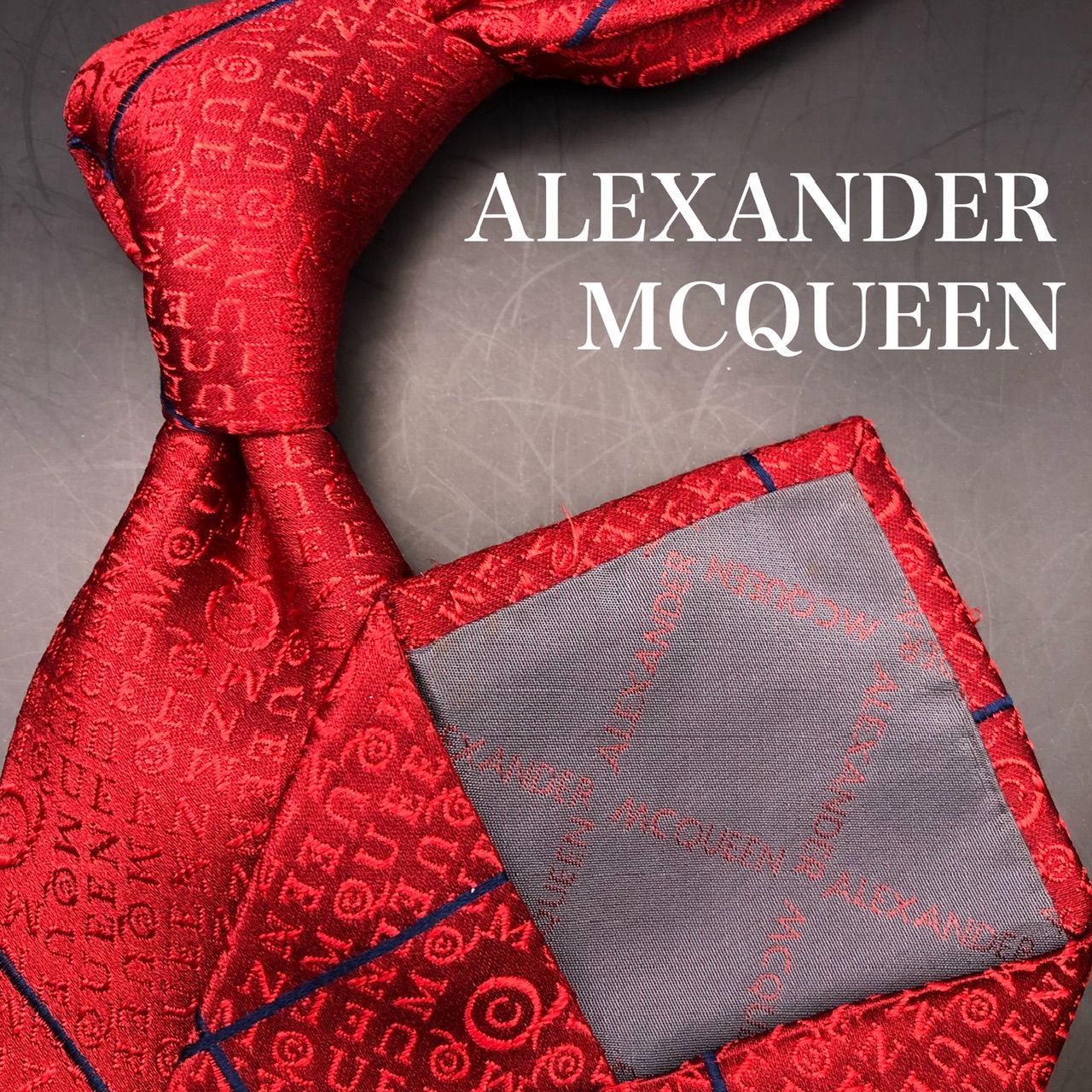 ALEXANDER MCQUEEN ネクタイ 赤 レッド 紺 ネイビー ロゴ柄