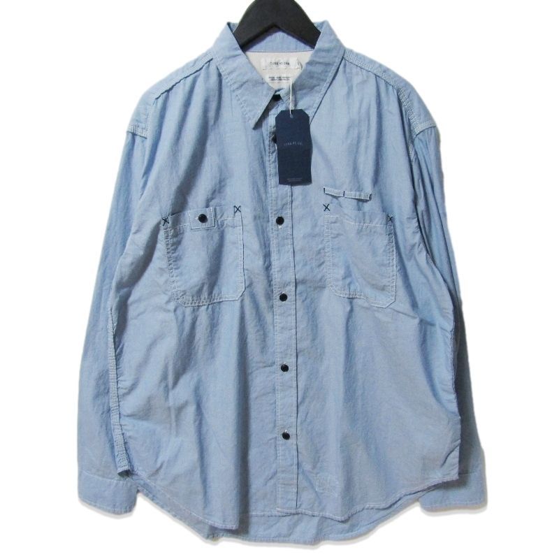 未使用 TURN ME ON ターンミーオン 長袖シャンブレーワークシャツ 325-123 ワイドフィット トリプルステッチ ブルー XL 27113755