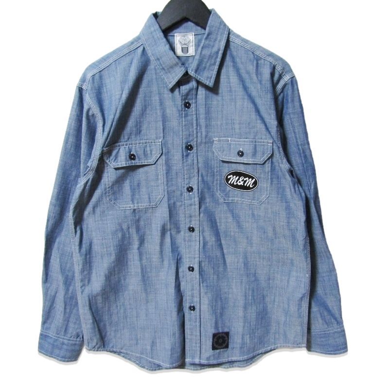 未使用 M&M エムアンドエム 長袖シャンブレーシャツ 21-MSH-003 CHAMBRAY WORK L/S SHIRT ブルー M 27113736