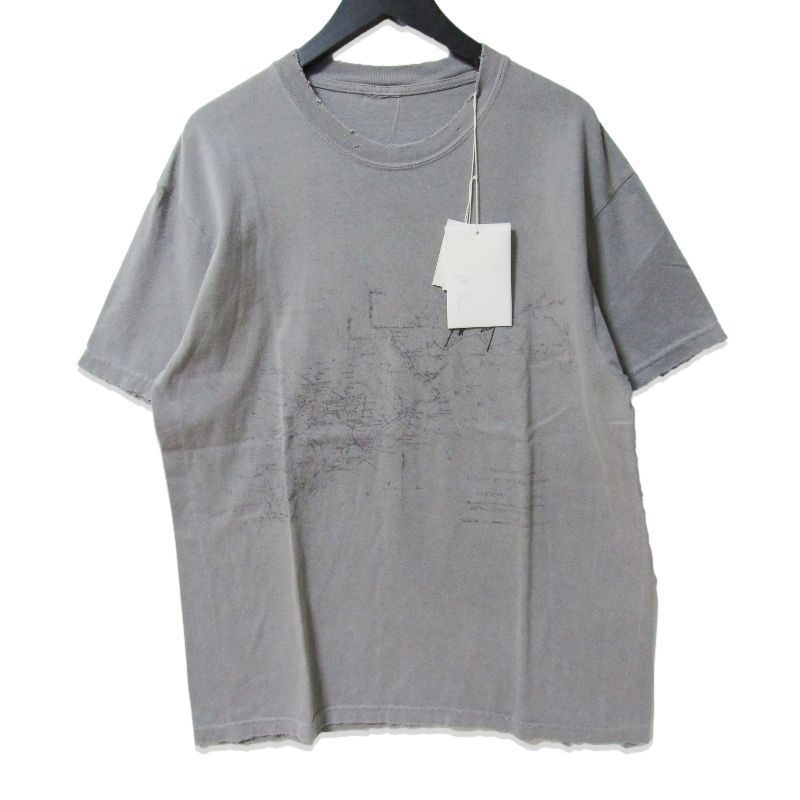 未使用 ANCELLM アンセルム OLDMAP T-SHIRT ANC-CT111 半袖Tシャツ 地図 プリント ヴィンテージ加工 グレー 1 27113766