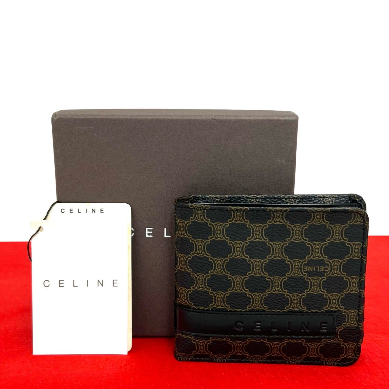 極 美品 箱付き CELINE セリーヌ マカダム ブラゾン 柄 ロゴ レザー 本 