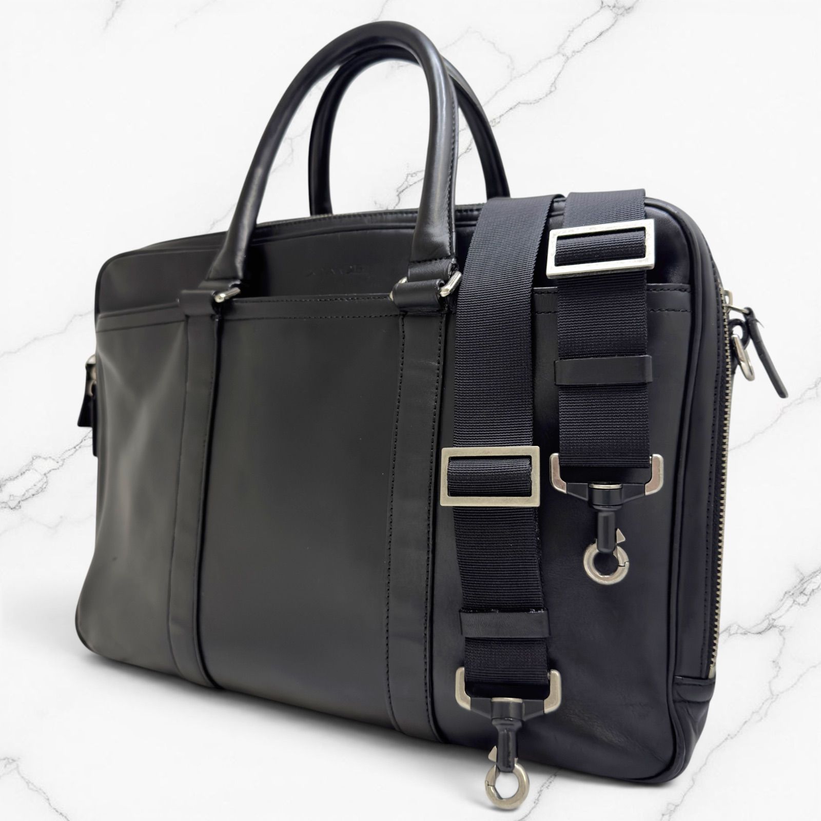 COACH コーチ レキシントン ダブルファスナー ブリーフケース ビジネスバッグ ショルダーバッグ 2way F71065 レザー ブラック 黒 本革