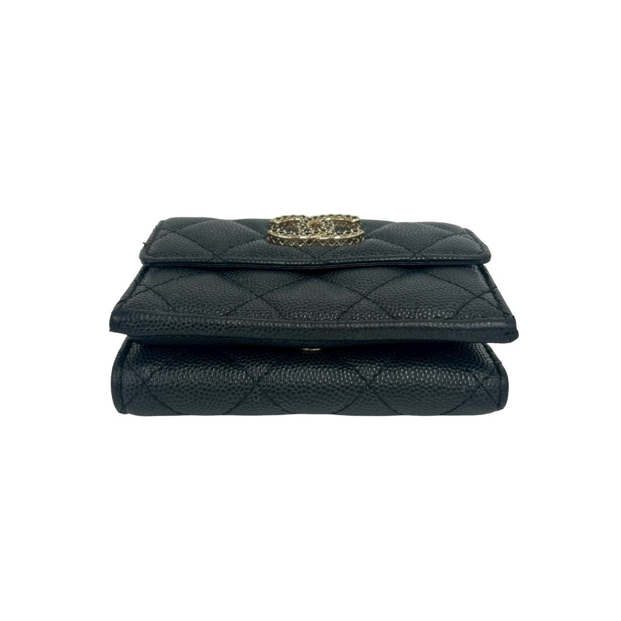 小物 CHANEL 三つ折り財布 ココマーク マトラッセ キャビアスキン 黒 
